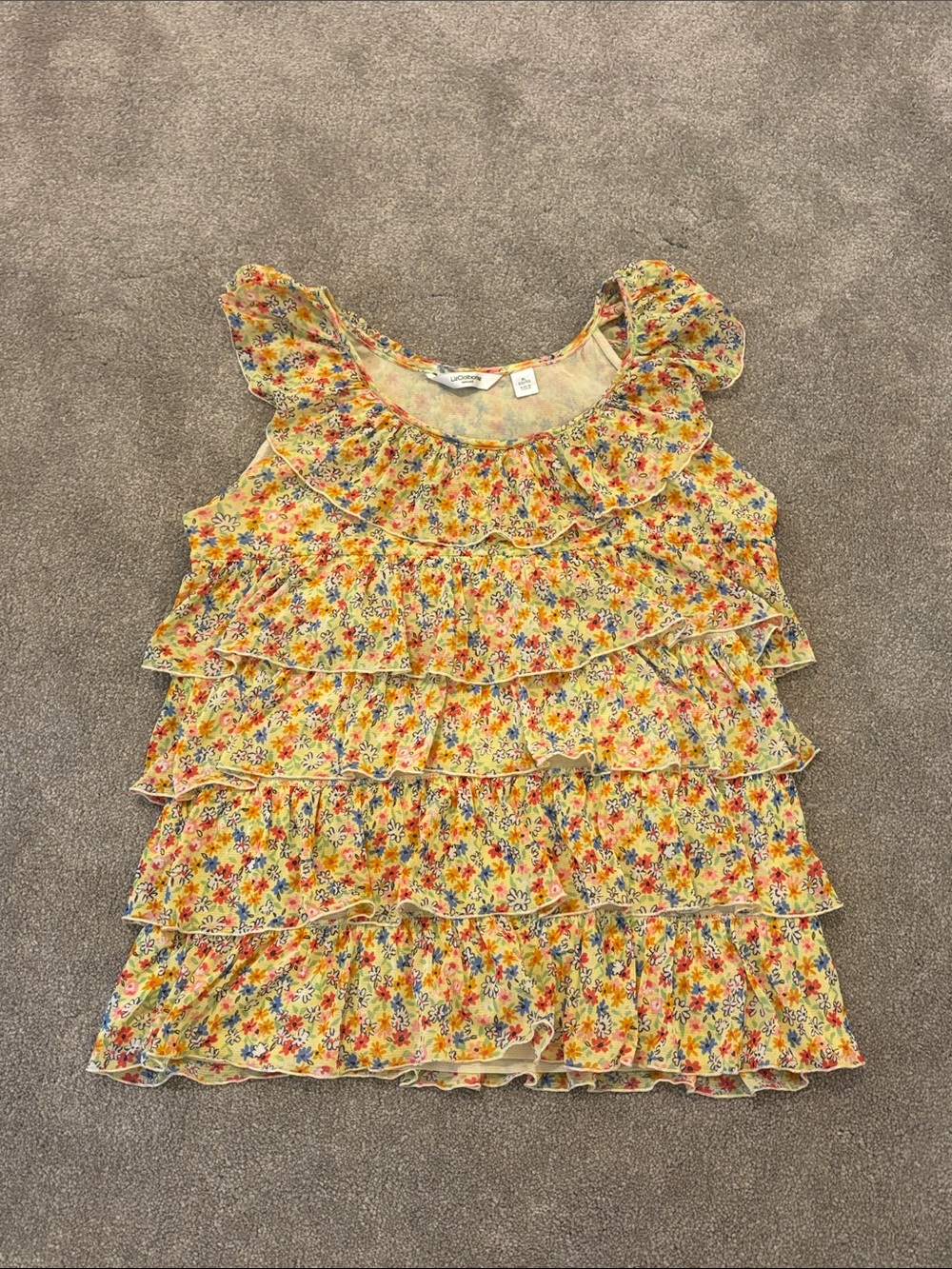 Liz Claiborne Yellow Floral Tiered Tank Top